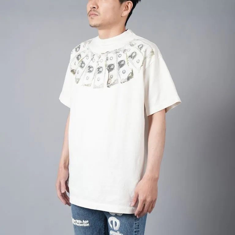 SAINT Mxxxxxx MONEY TEE/WHT dollar necklace, retro short-sleeved, off-white S-XL, ready-to-wear, washed and distressed, authentic level printing, correct accessories/with little angel logo